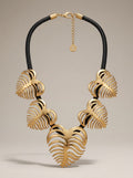 Tory Burch-Style Gold-Tone Leaf Bib Necklace with Double-T Charm - photo 1