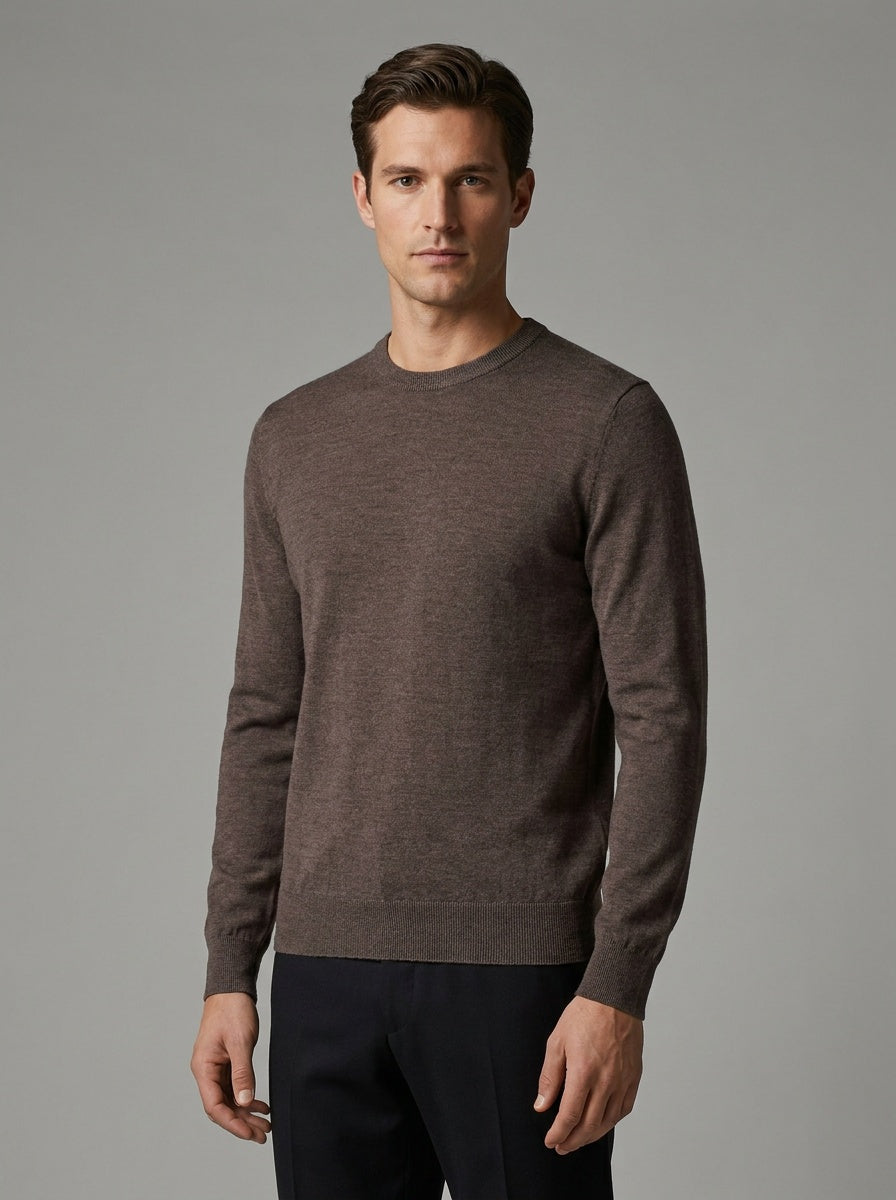 Suitsupply Taupe/Greige Merino Wool Crewneck Sweater - photo 8