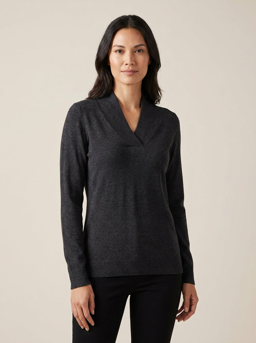 Pendleton Petite Fine-Knit Shawl Collar Sweater in Dark Navy to Grey-Blue Gradient - photo 7