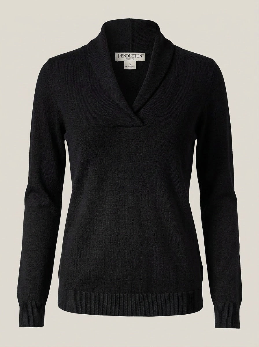 Pendleton Petite Fine-Knit Shawl Collar Sweater in Dark Navy to Grey-Blue Gradient - photo 1