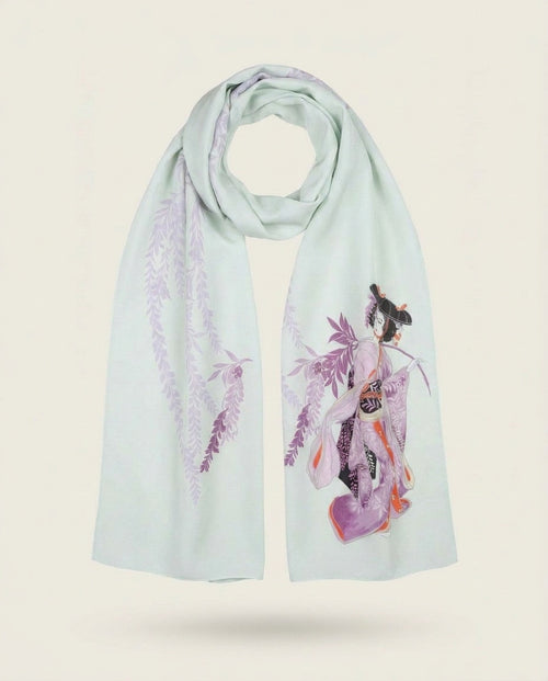 1970s Lightweight Printed Blouse with Japanese Bijin-Ga Style Dancing Figure Print - photo 2