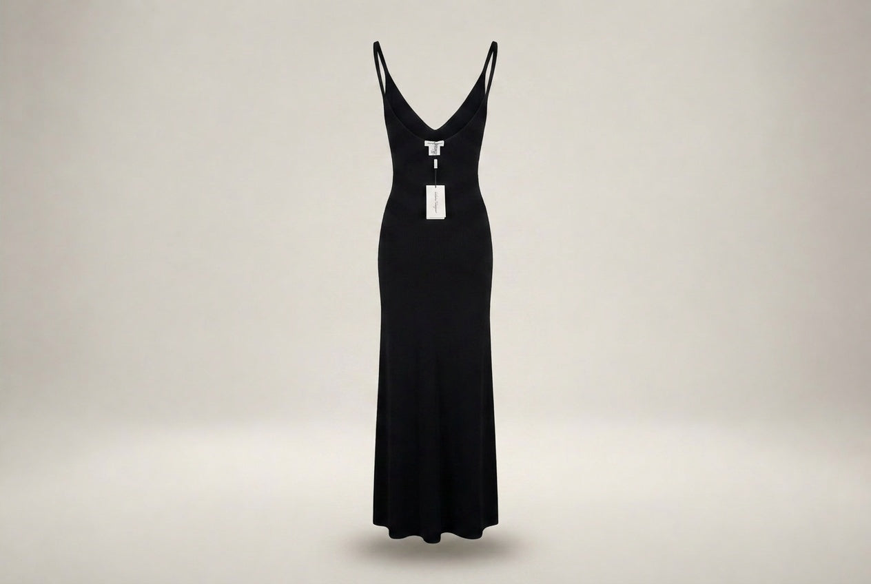 Salvatore Ferragamo Black Sleeveless Maxi Slip Dress with Deep V-Neck and Body-Con Silhouette - photo 2