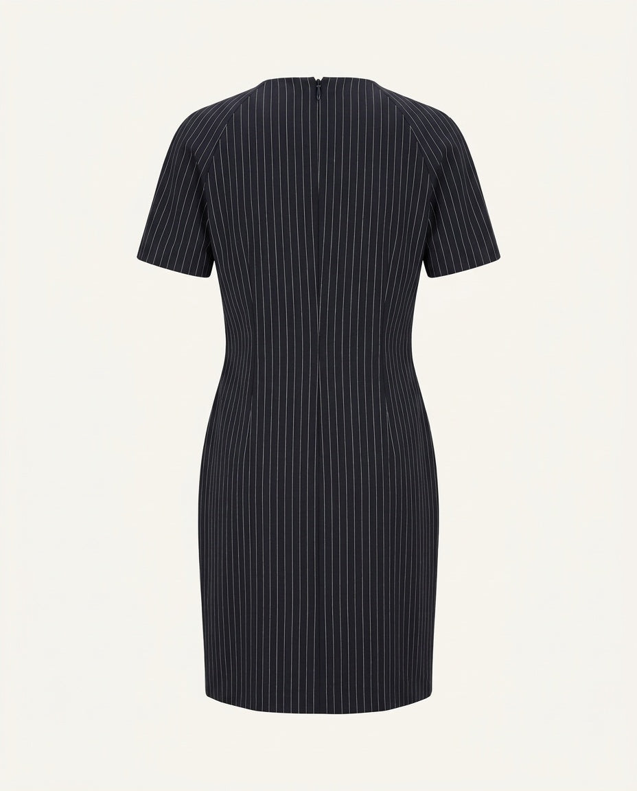 BOSS Navy White Pinstripe Short-Sleeve Sheath Dress - photo 2