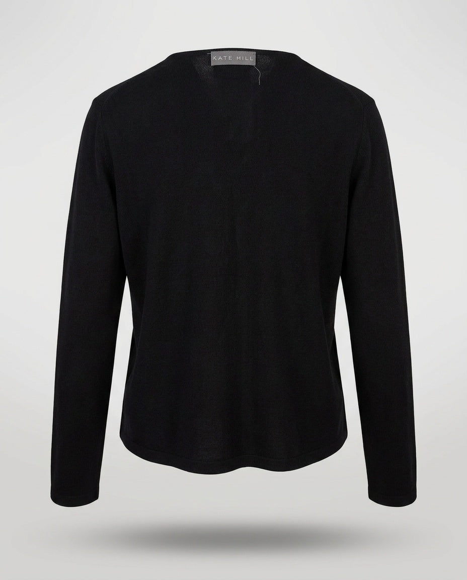 KATE HILL Black Fine Knit Cardigan with Scalloped Hem - photo 2