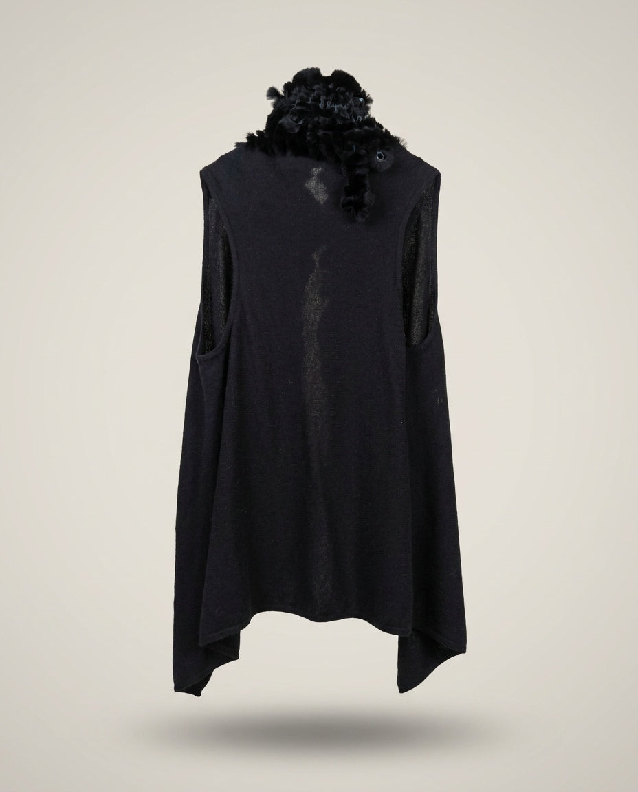 Black Cashmere Vest with Fur Trim - photo 2