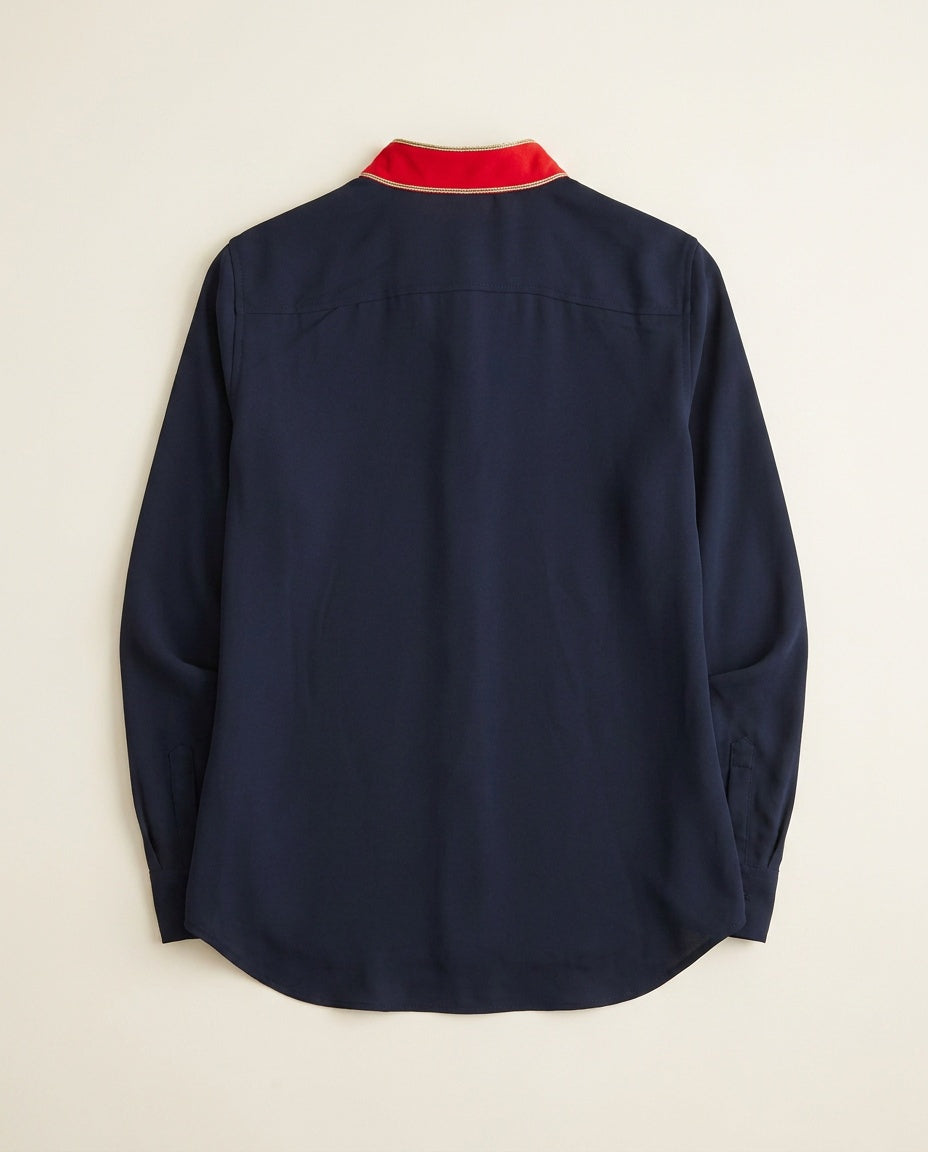 Lauren Ralph Lauren Navy Blue Military-Style Blouse with Red Epaulettes and Gold Trim - photo 2