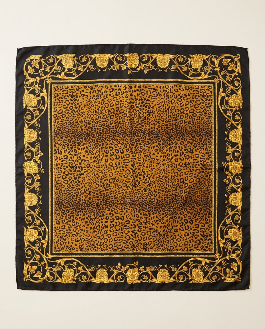 Late 1980s–1990s Square Printed Scarf with Baroque Cherub and Leopard Print - photo 2