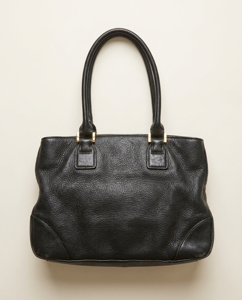 Tory Burch Black Pebbled Leather Structured Tote with Gold Hardware - photo 2