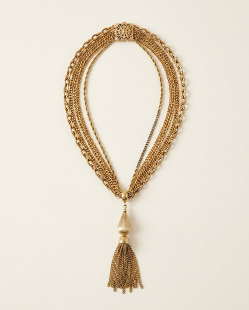 1970s-1980s Multi-Strand Gold-Tone Chain Necklace with Tassel Pendant - photo 2
