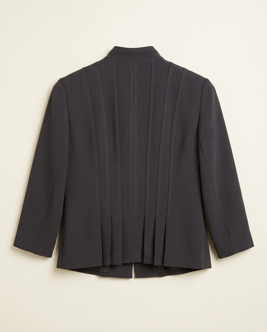 Lafayette 148 New York Charcoal Gray Cropped Structured Jacket with Topstitching and Pleated Hem - photo 2