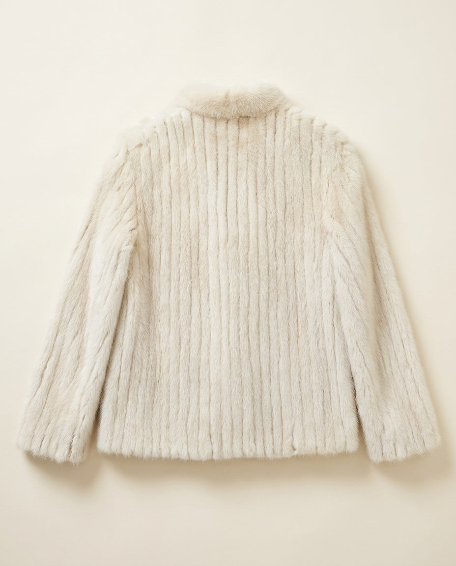 Rhomberg's Short Fur Jacket with Horizontal Banded Strips and Stand Collar - photo 2