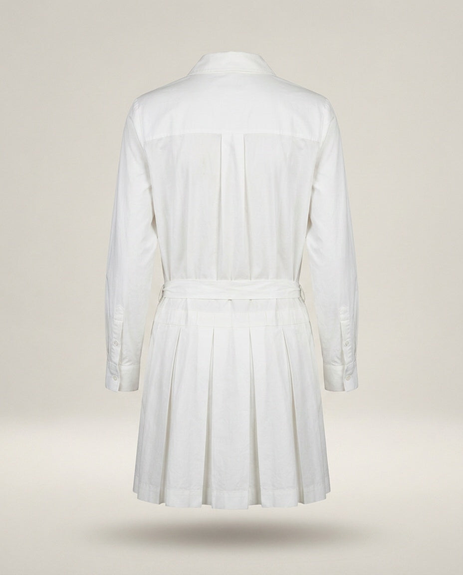 Diane von Furstenberg White Shirt Dress with Pleated Skirt and Self-Tie Belt - photo 2