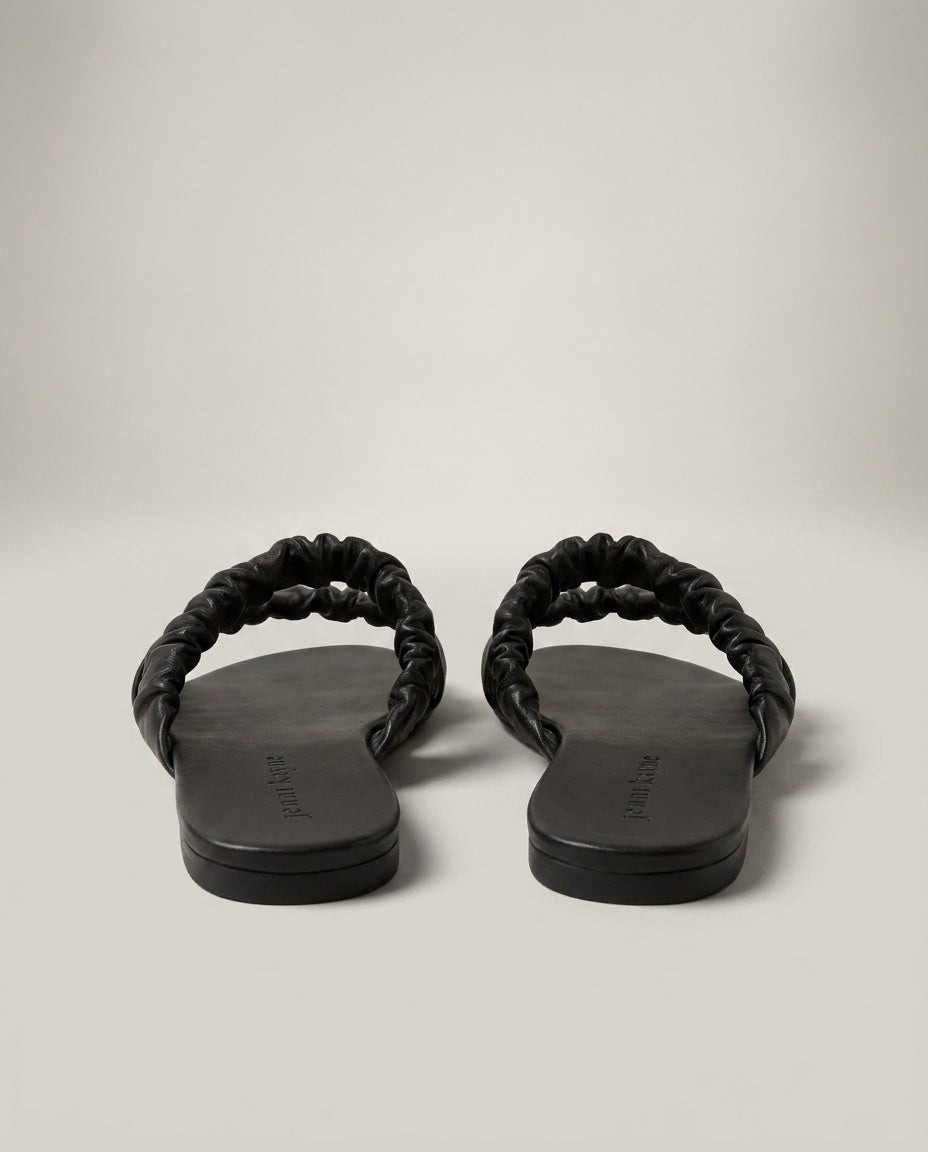 Jenni Kayne Black Flat Slide Sandals with Ruched Straps - photo 2