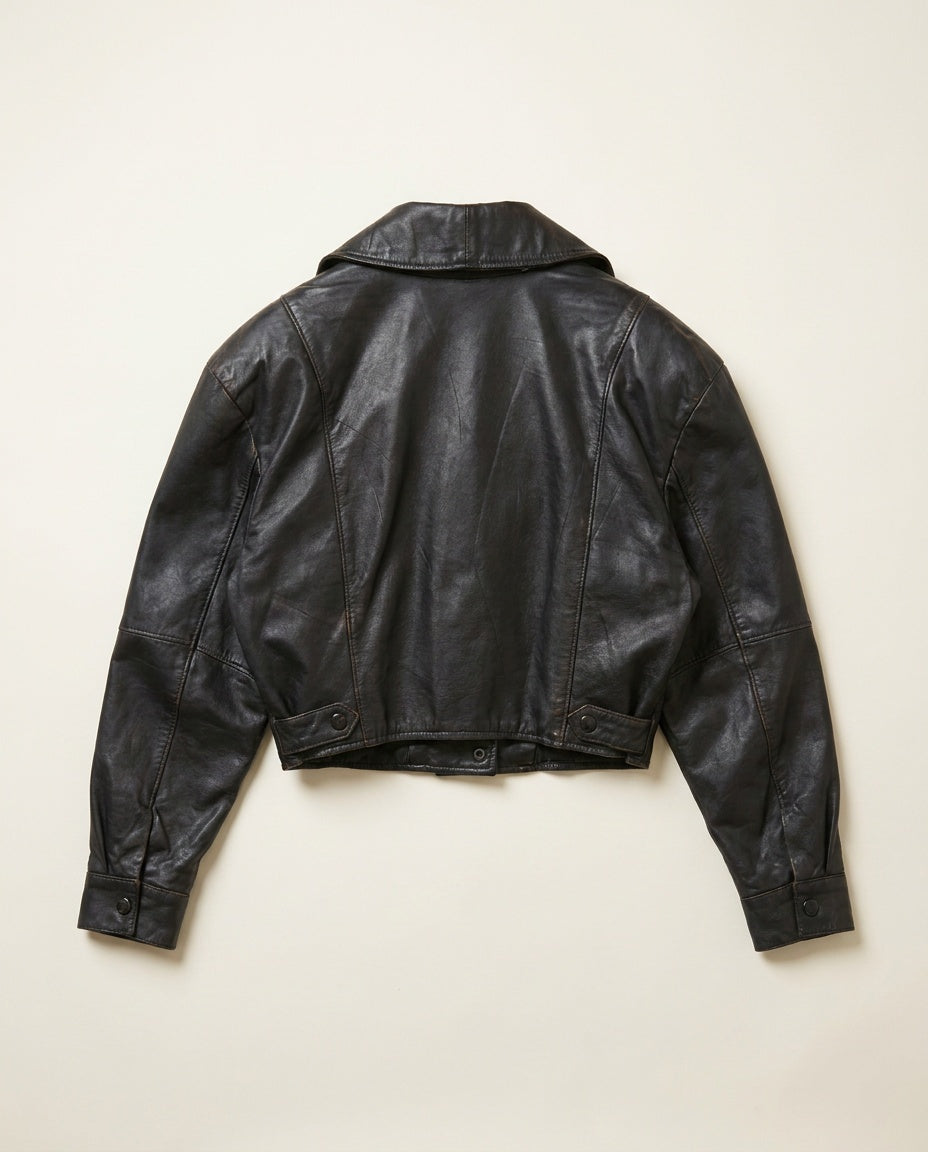 Cropped Black Leather Jacket with Gold Lining - photo 2