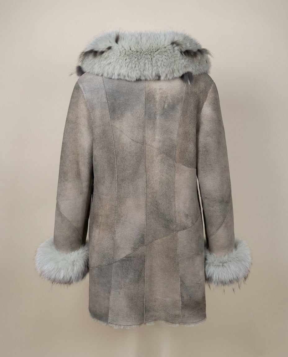 Mid-Century Shearling Coat with Suede Paneled Construction and Oversized Fur Trim - photo 2