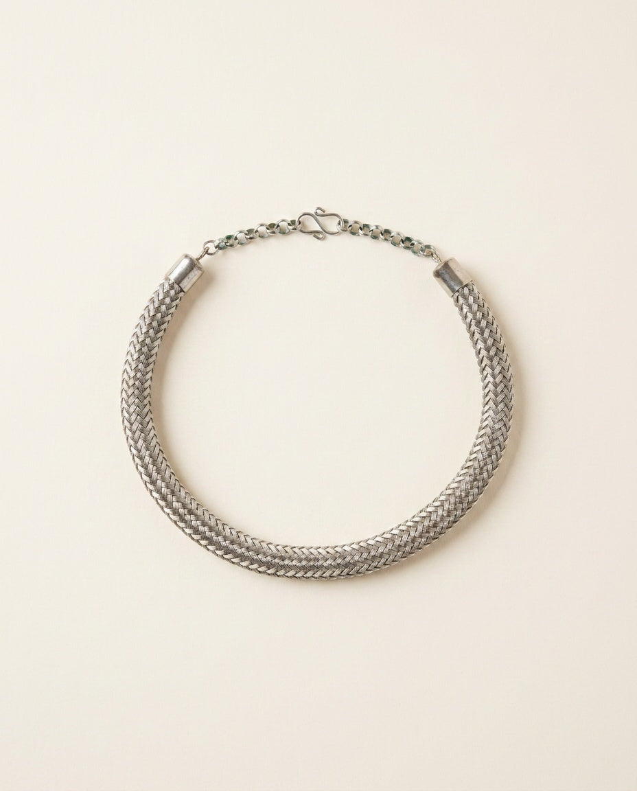 Silver and Grey Woven Metal Mesh Choker Necklace - photo 2