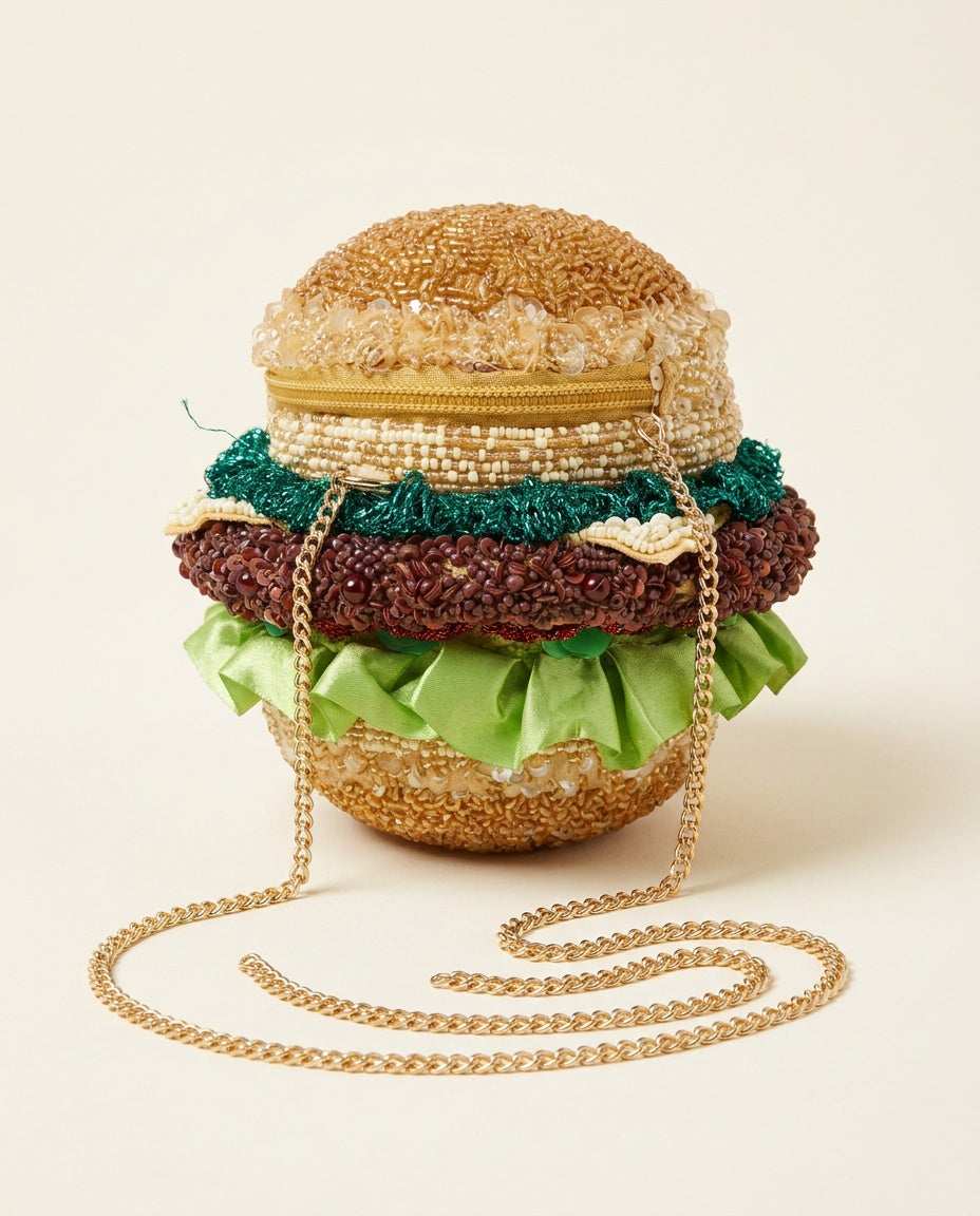 Novelty Hamburger-Shaped Beaded Crossbody Bag - photo 2