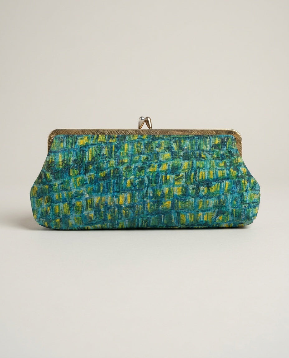 Multicolor Abstract Brushstroke Fabric Clutch with Gold-Tone Kiss-Lock Frame - photo 2