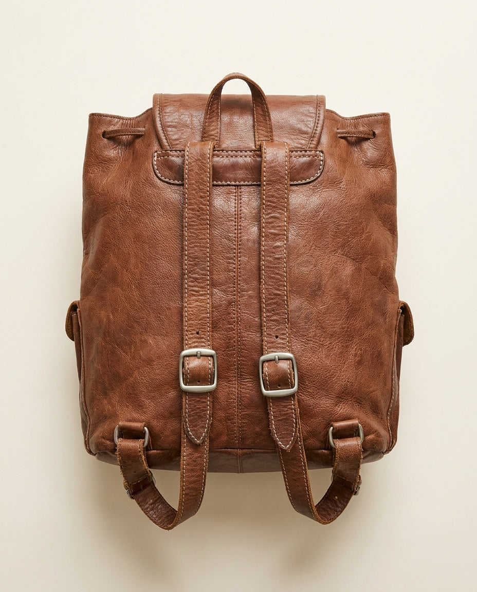 Medium Brown Leather Rucksack with Silver-Tone Buckles - photo 2