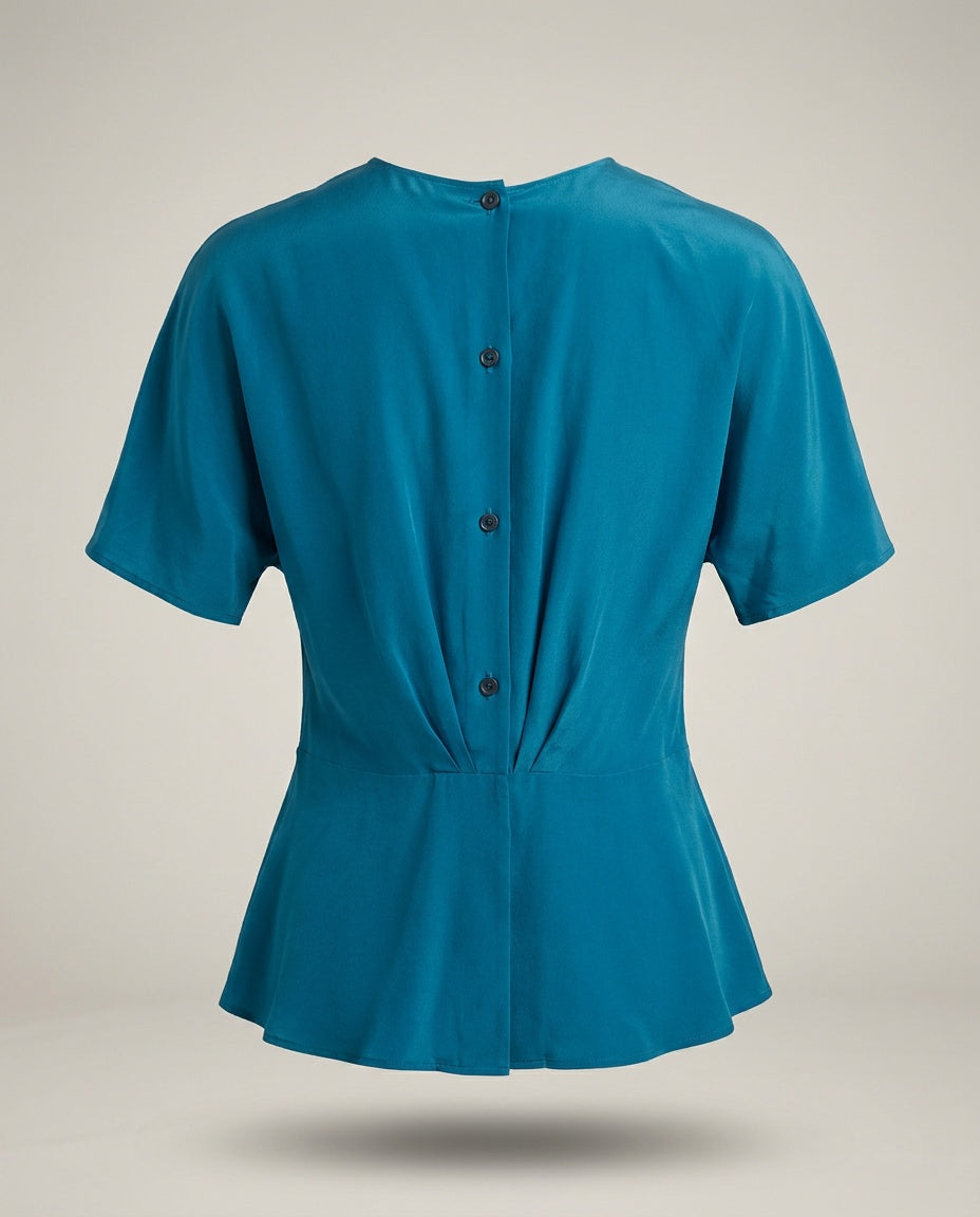 Soft Appeal Teal Silk Blouse with Back Button Closure and Peplum Waist - photo 2