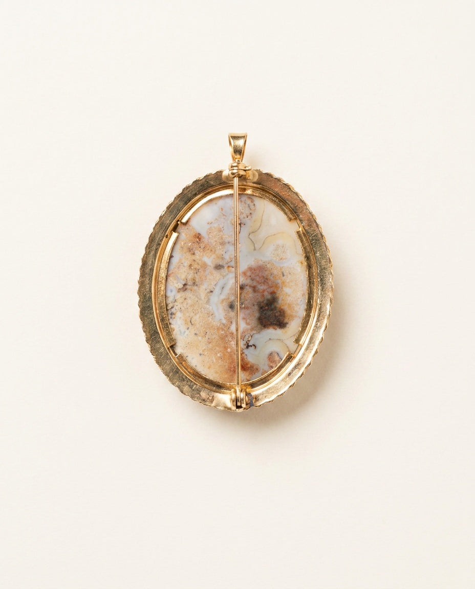 Mid-20th Century Gold-Tone Agate Cabochon Brooch - photo 2