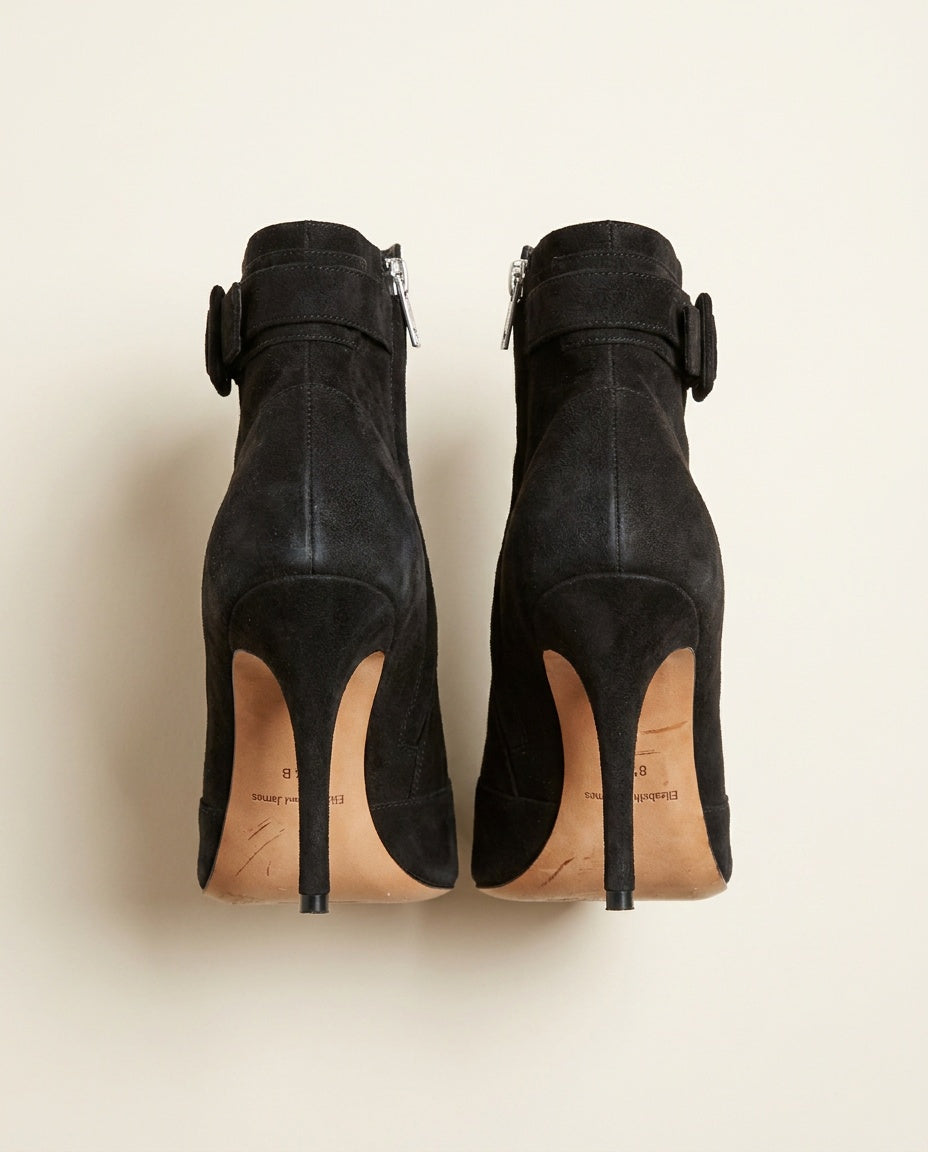 Elizabeth and James Black Suede Pointed-Toe Stiletto Ankle Bootie, 1980s - photo 2