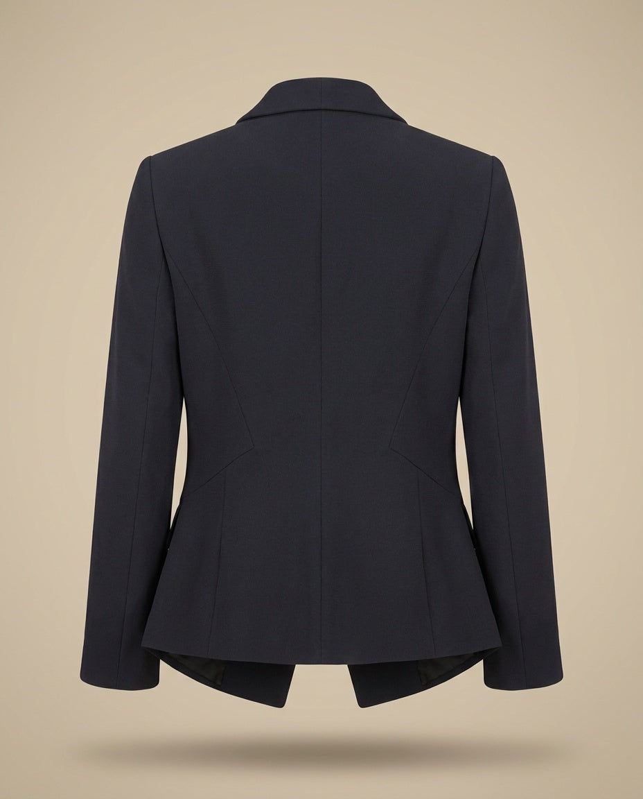 ESCADA Structured Blazer with Shawl Collar & Peplum Hem - Dark Navy/Charcoal - photo 2