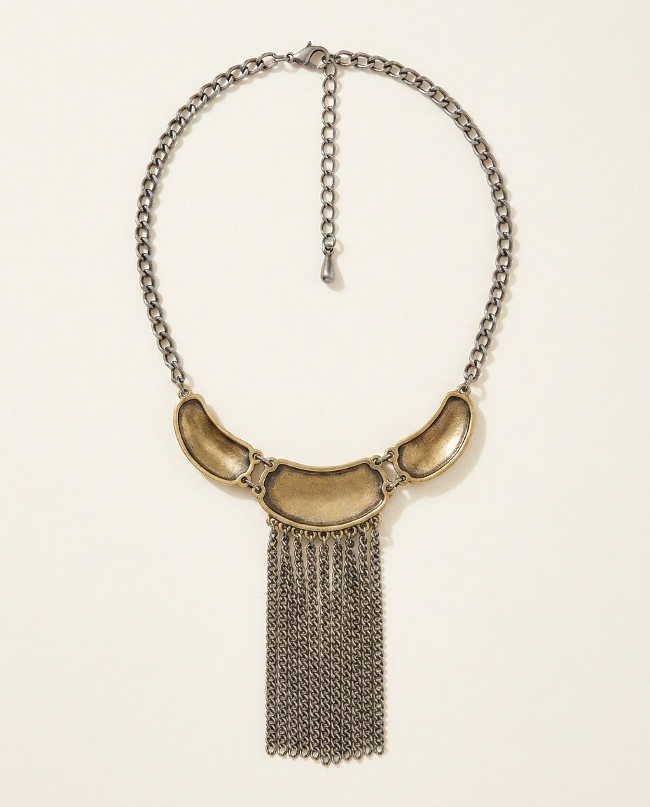 Dual-Tone Chandelier Statement Necklace with Ornate Bib Panels - photo 2