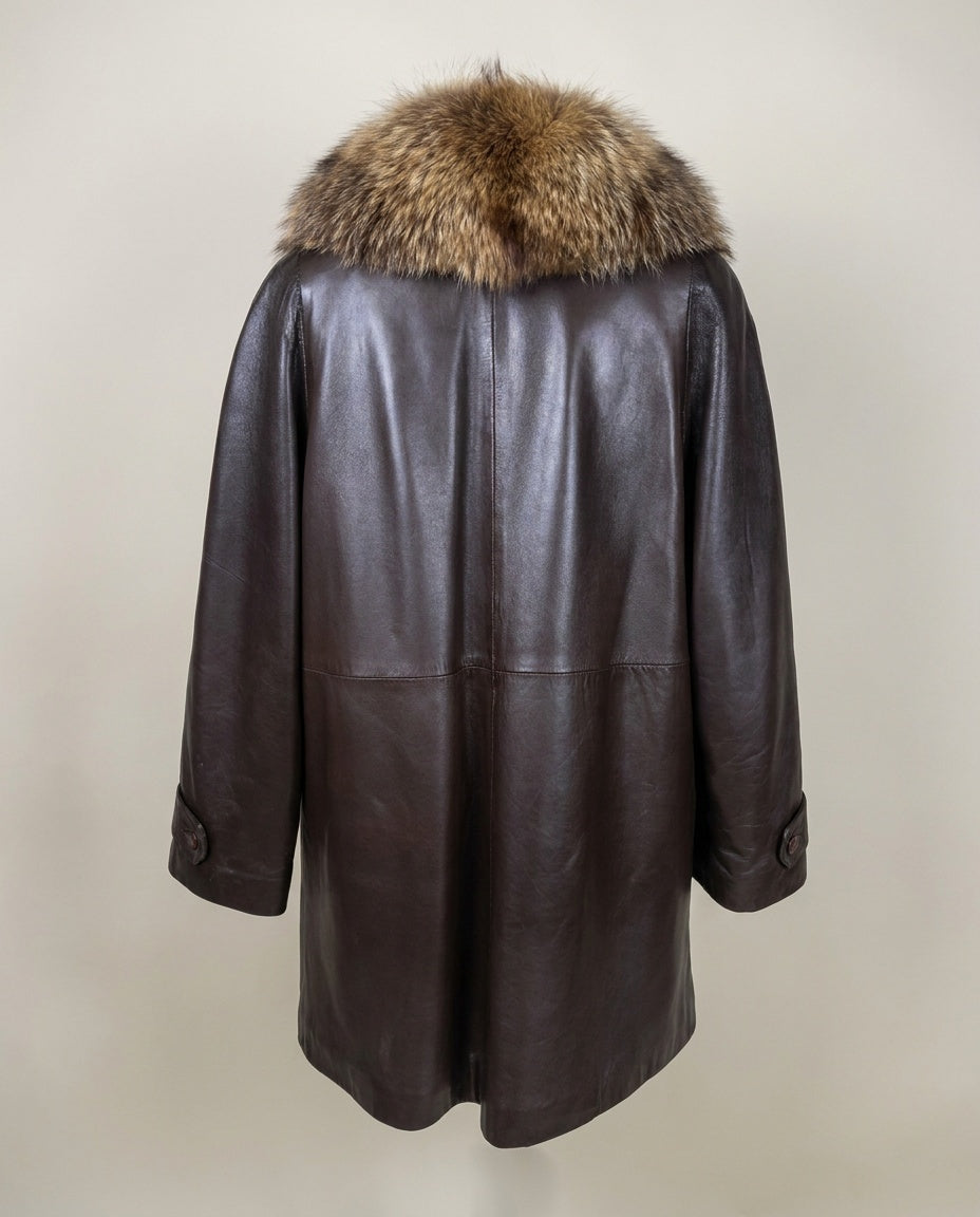 Damselle 1970s-1980s Dark Brown Leather Coat with Fur Collar - photo 2