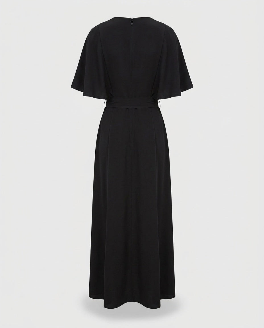 Lafayette 148 New York Black Belted Cape-Overlay Maxi Dress - photo 2