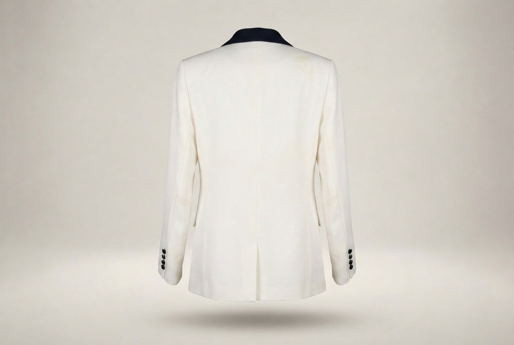 Generation Love Off-White Double-Breasted Tuxedo Blazer with Black/Navy Contrast - photo 2