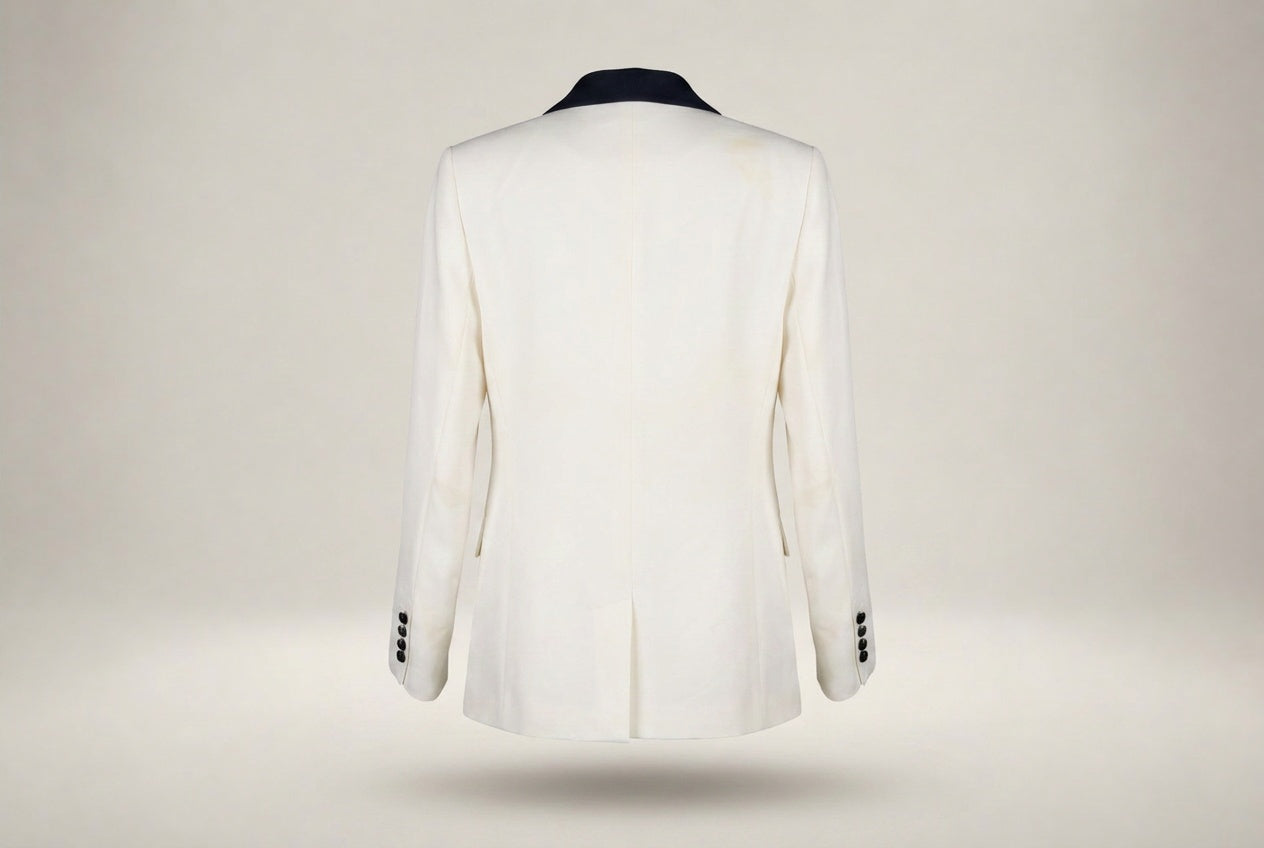 Generation Love Off-White Double-Breasted Tuxedo Blazer with Black/Navy Contrast - photo 2