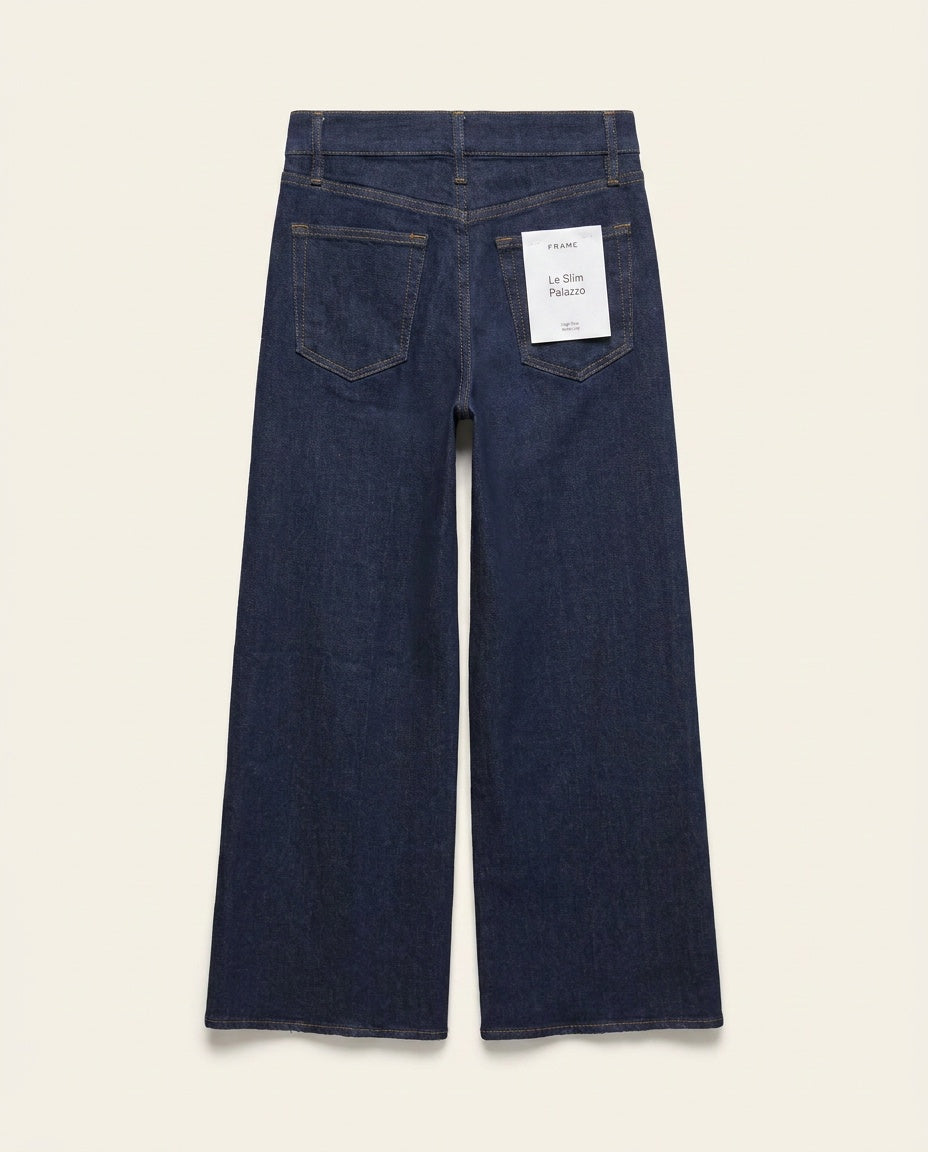 FRAME High-Rise Wide-Leg Denim Jeans in Dark Indigo with Gold Topstitching - photo 2