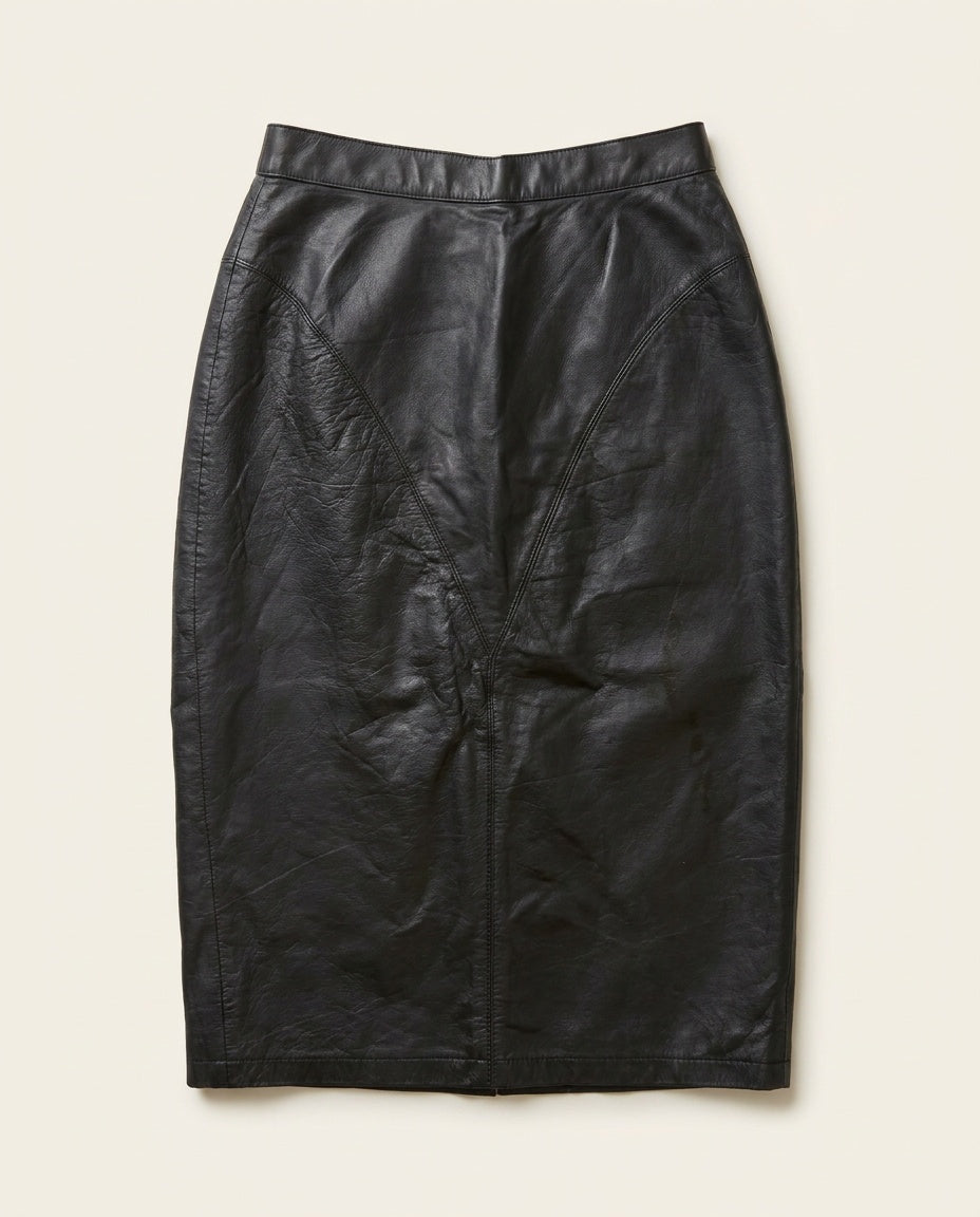 G-III Leather Fashions Black Leather Midi Skirt, 1980s - photo 2