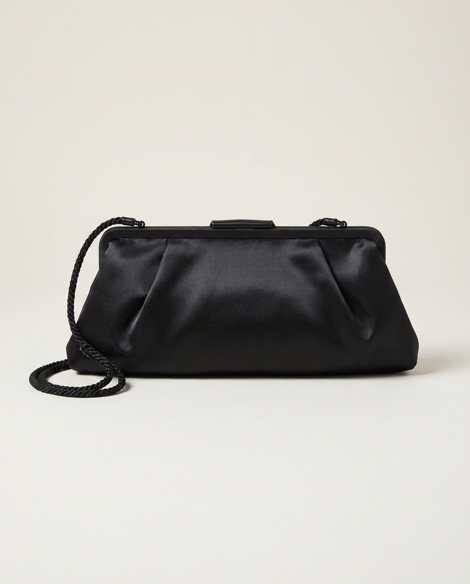 La Regaie Black Satin Evening Clutch with Rigid Frame and Braided Strap - photo 2