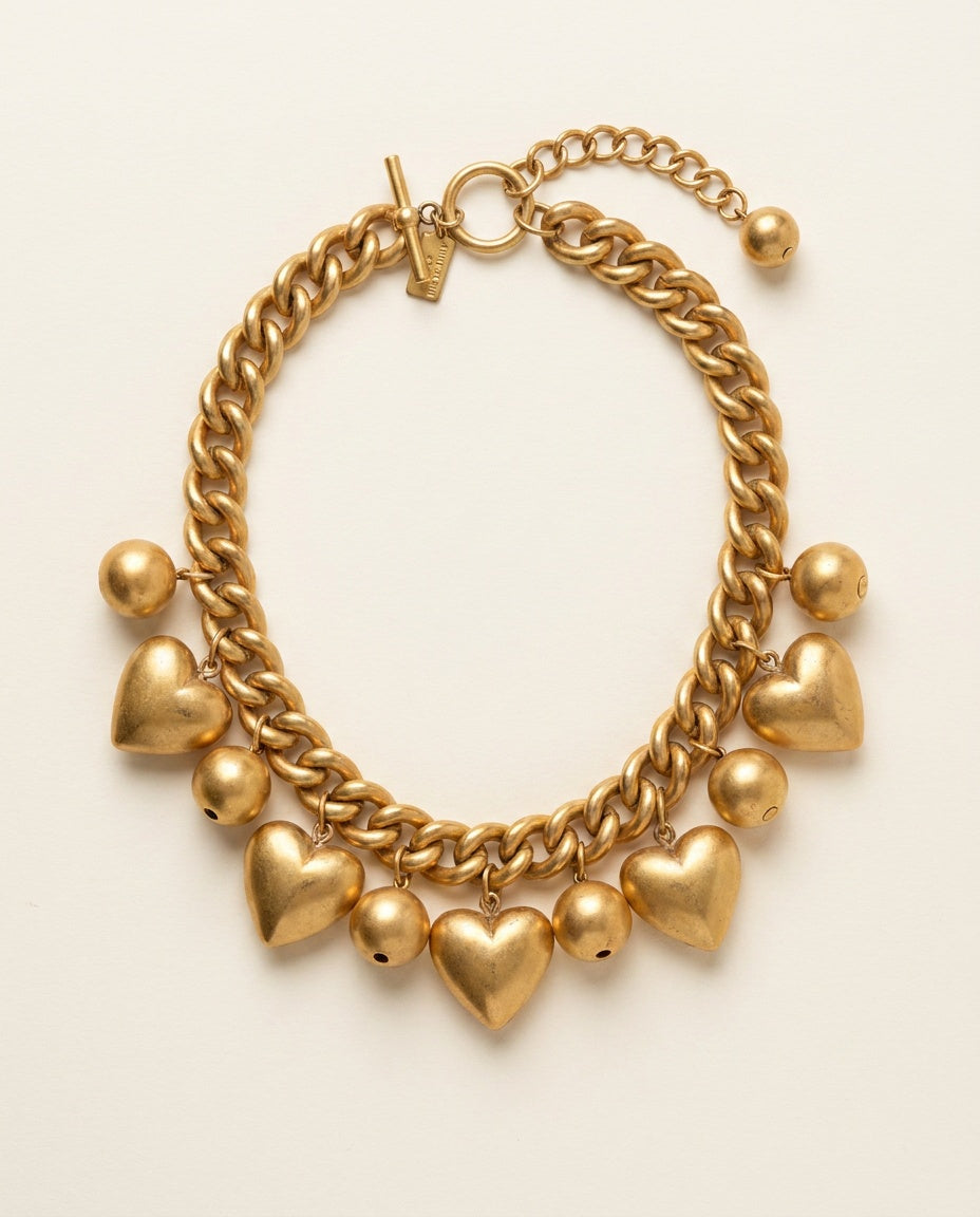 Anne Klein Matte Gold-Tone Charm Necklace with Puffy Hearts and Spheres - photo 2