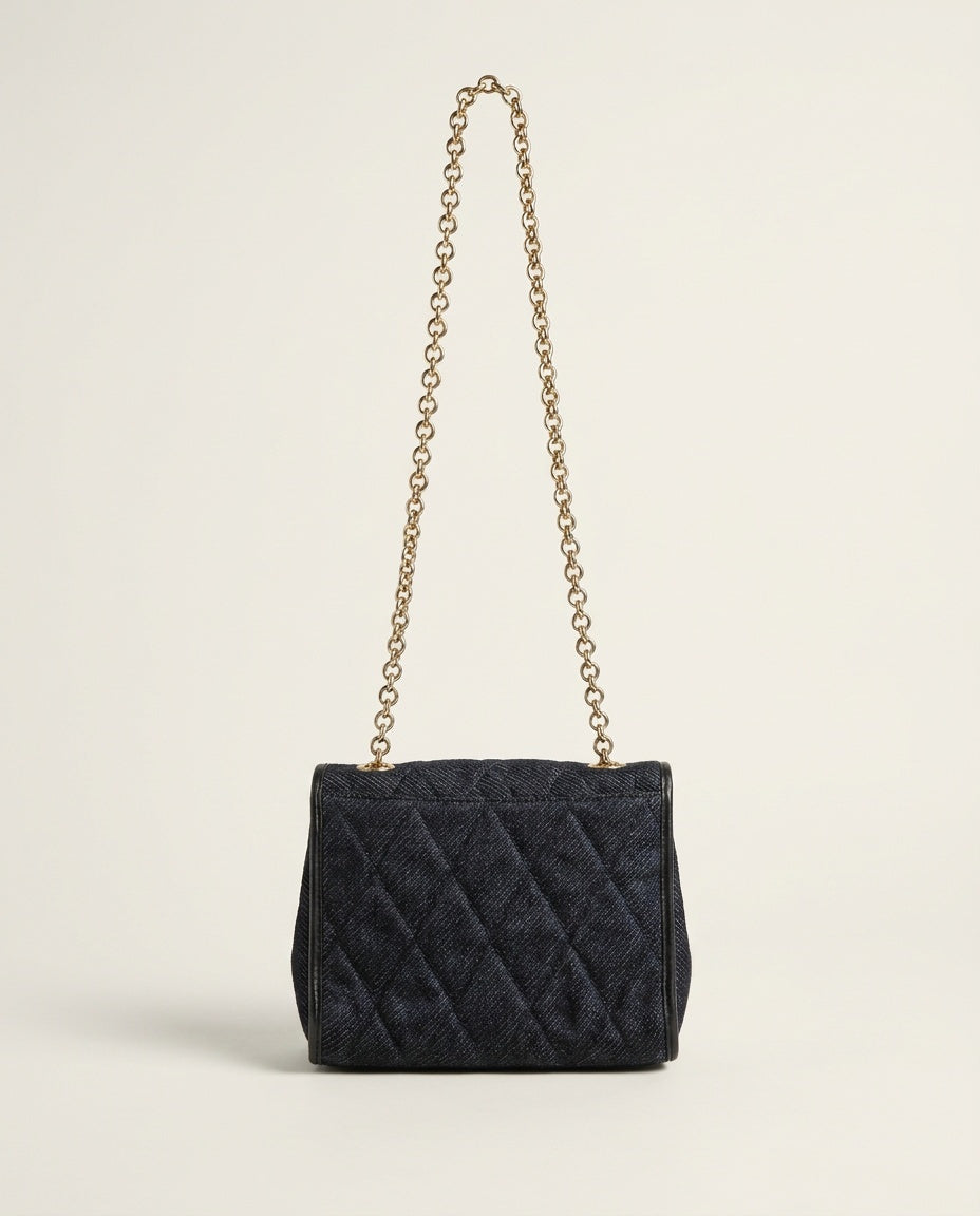 Quilted Denim Mini Chain Shoulder Bag with Sea-Motif Hardware - photo 2