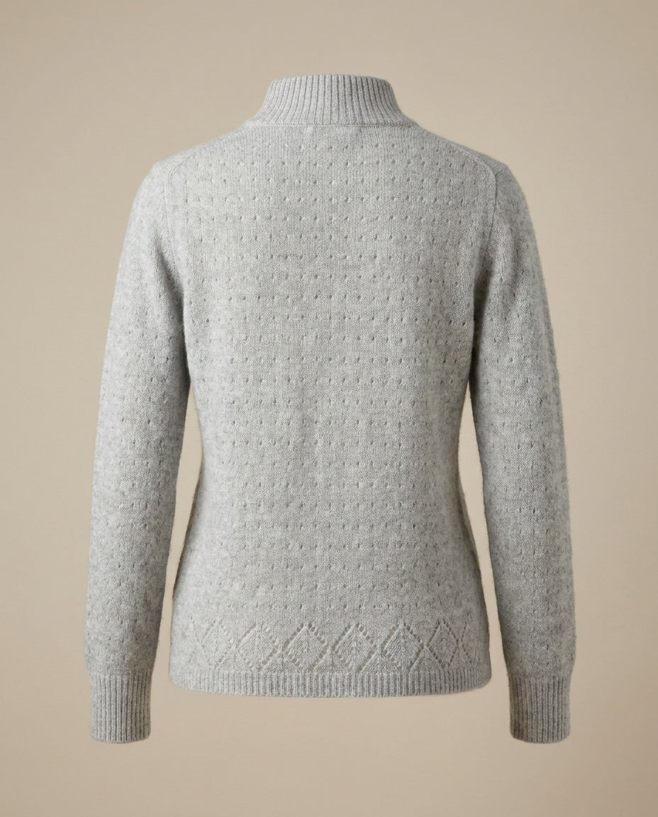 Hauber Sporting Light Heather Grey Mock-Neck Pullover Sweater with Knit Appliqués and Openwork Hem - photo 2