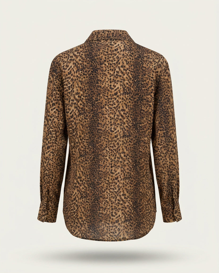 TESS Leopard Print Silk Long-Sleeve Button-Down Blouse - photo 2