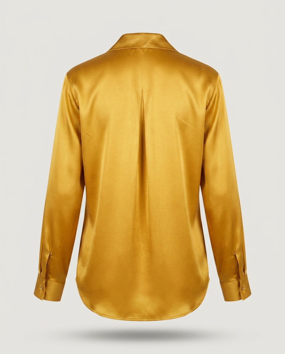 JONES NEW YORK Petite Golden Yellow Satin Blouse with Pintuck Bib - photo 2
