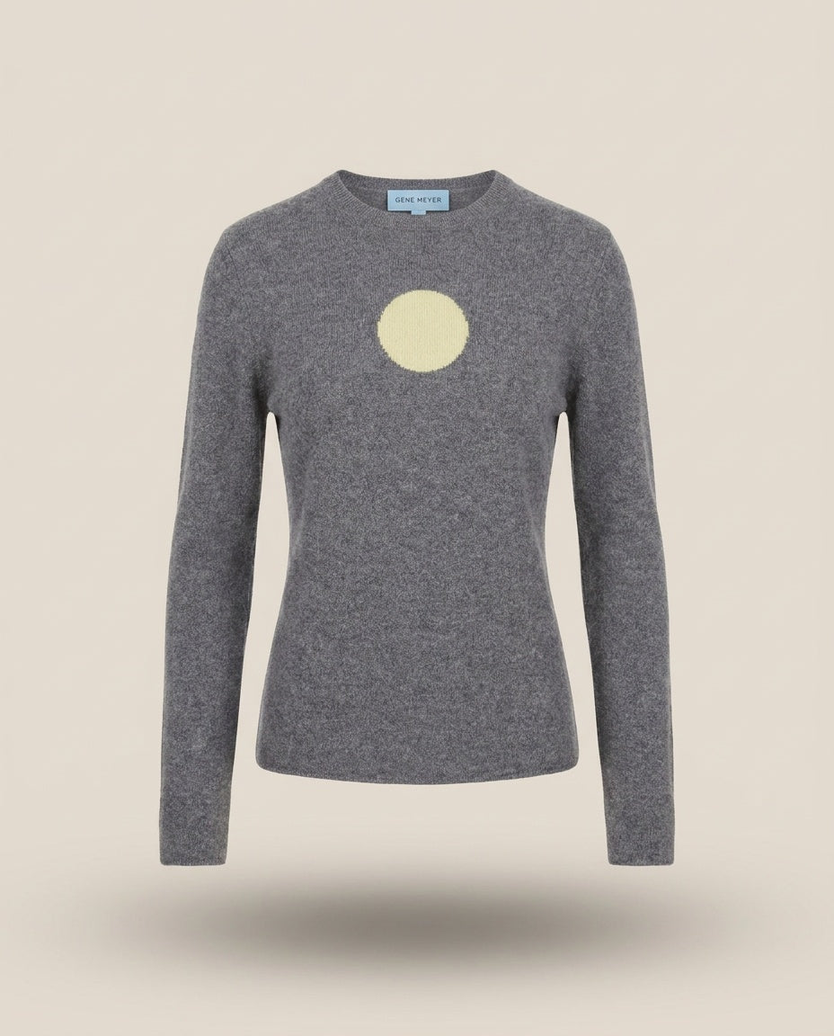 GENE MEYER Heathers Grey Cashmere Crewneck Sweater with Intarsia Circle Motifs - photo 2