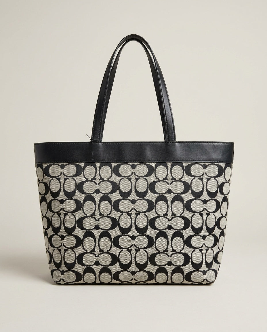 Coach Structured Tote Handbag in Black and White/Cream Jacquard - photo 2