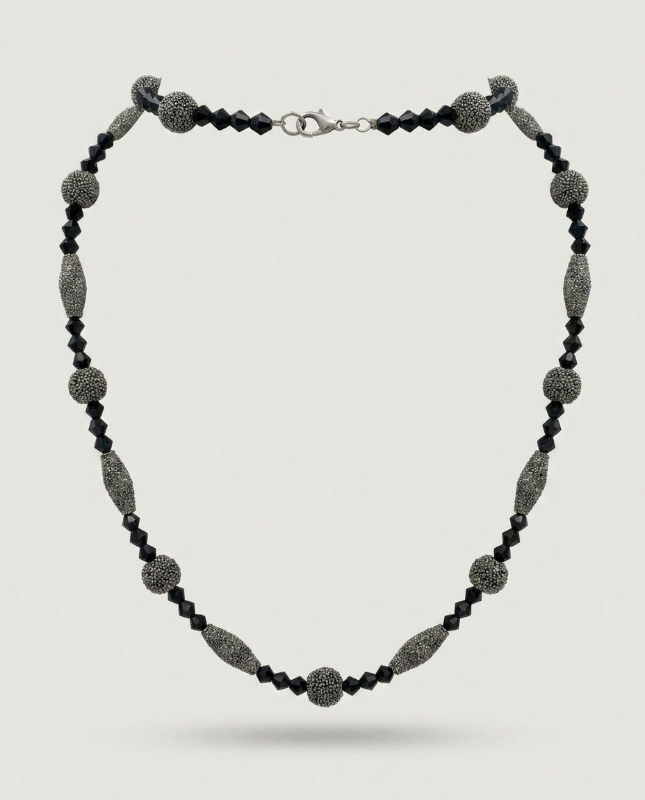 Black and Grey Beaded Necklace with Silver-Tone Lobster Clasp - photo 2