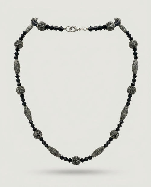 Black and Grey Beaded Necklace with Silver-Tone Lobster Clasp - photo 2