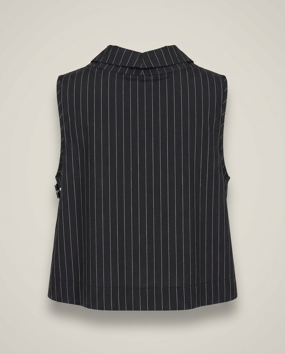 Sun Kim Black and White Pinstripe Sleeveless Top - photo 2
