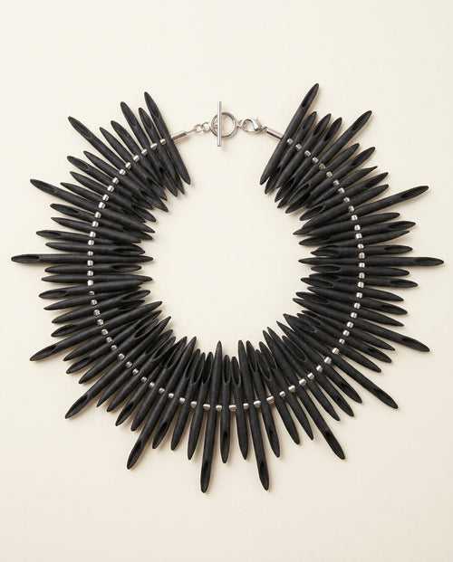 1980s Matte Black Spike-Bead Necklace & Earring Set in Silver - photo 2