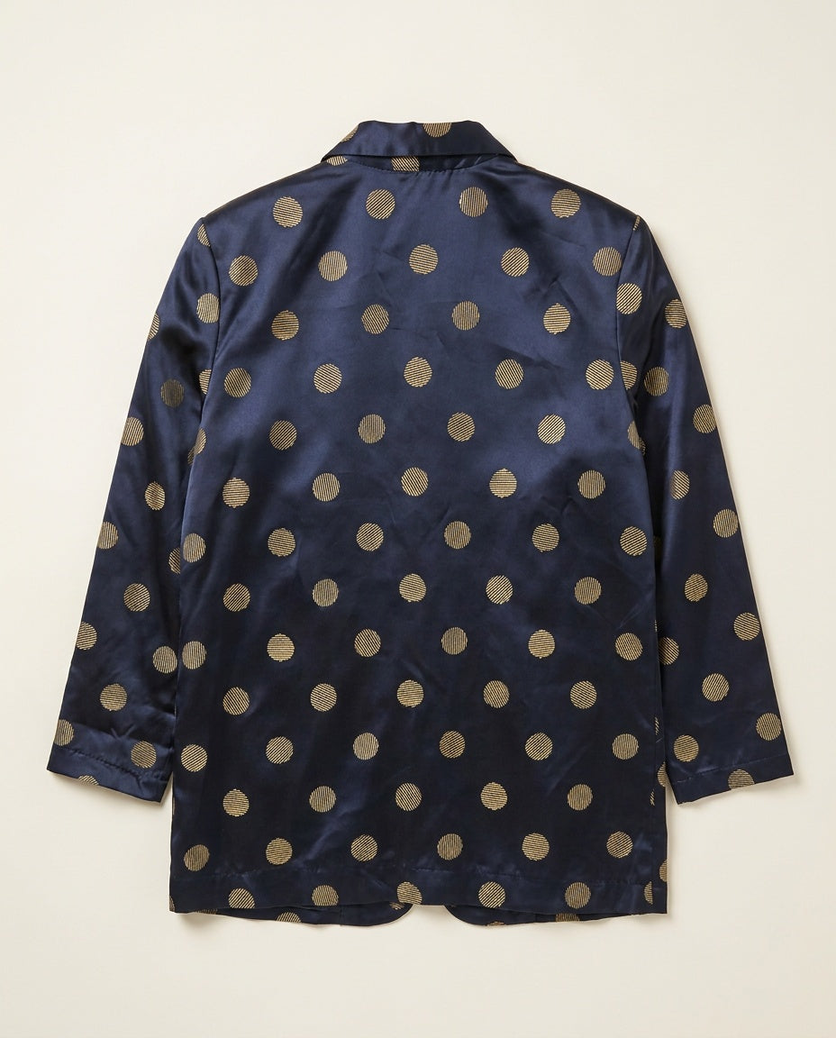 Joanna Navy Blue Satin Blazer with Gold Polka Dot Pattern - photo 2