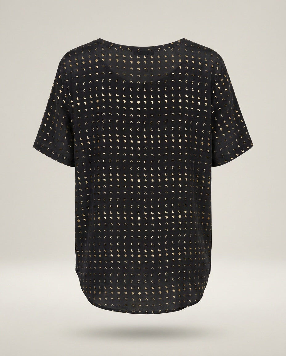 Equipment Femme Black Silk Blouse with Gold Moon Phase Print - photo 2
