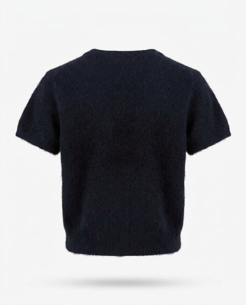 Ann Taylor Short-Sleeve Crewneck Knit Sweater in Dark Navy with Angora Blend - photo 2