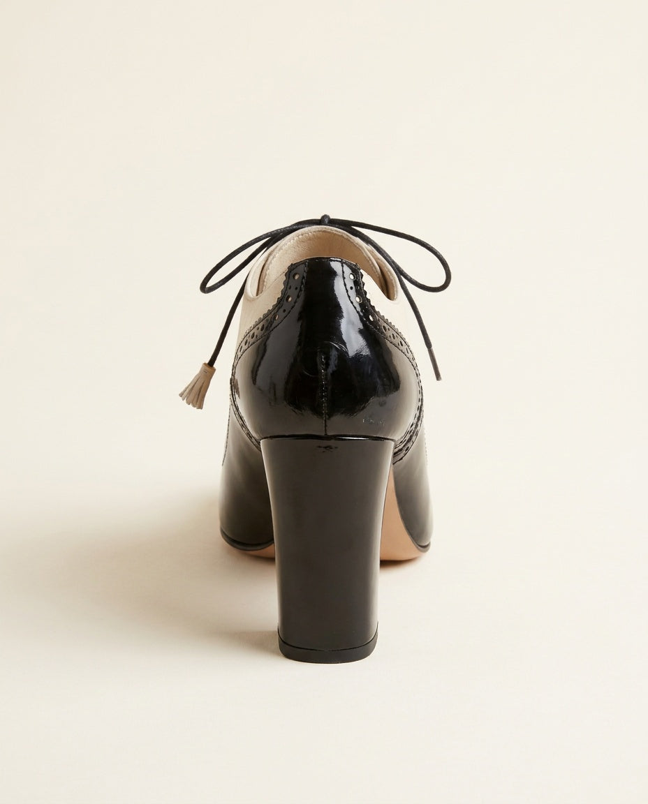 BALLY Two-Tone Patent Leather Lace-Up Heeled Bootie - photo 2